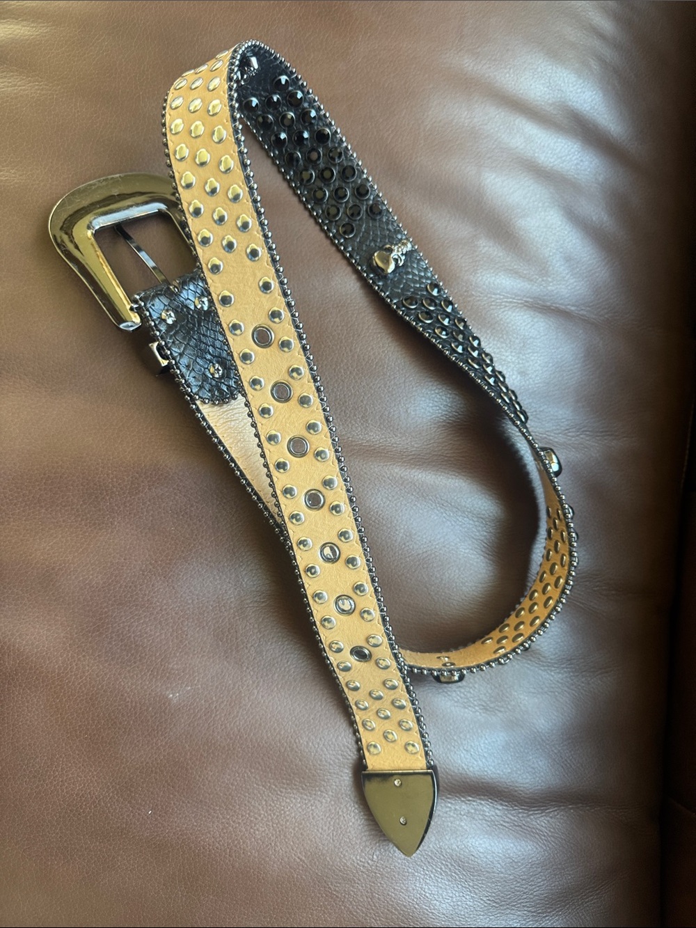 Studded Skull Rhinestone Belt with Decorative Buckle Western, Cowgirl, Gothic - Picture 4 of 9